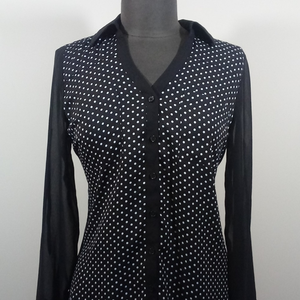 Express Sheer Black And White Button Down Shirt - image 2